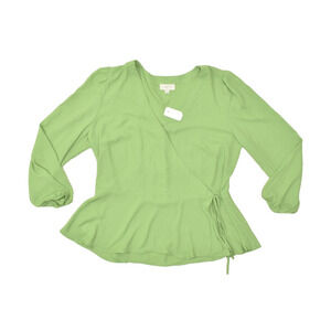 LOFT Light Green Wrap Peplum Blouse